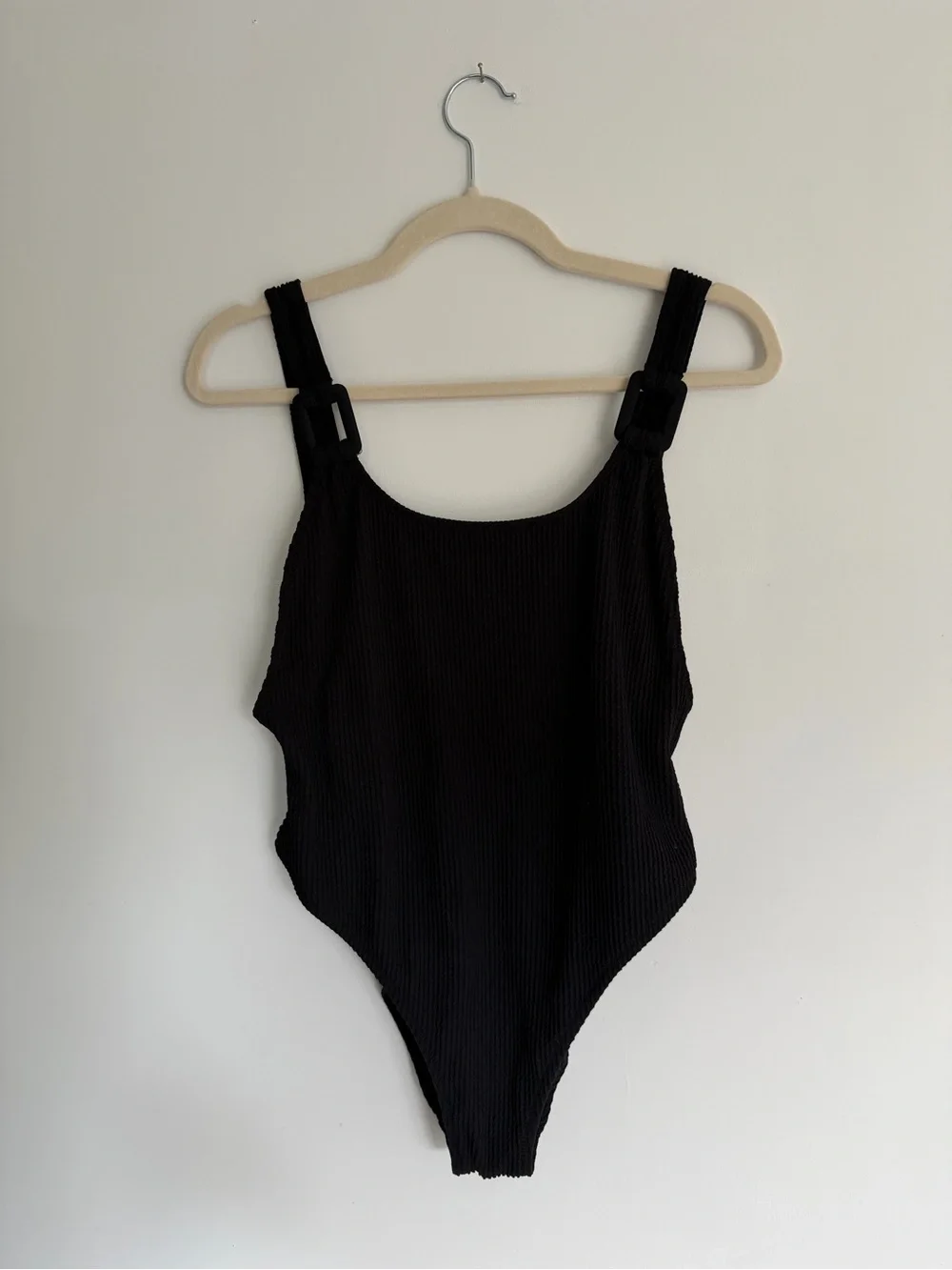 Aerie Real Good Black Ribbed One-Piece Swimsuit | Size Large - Picture 2 of 5